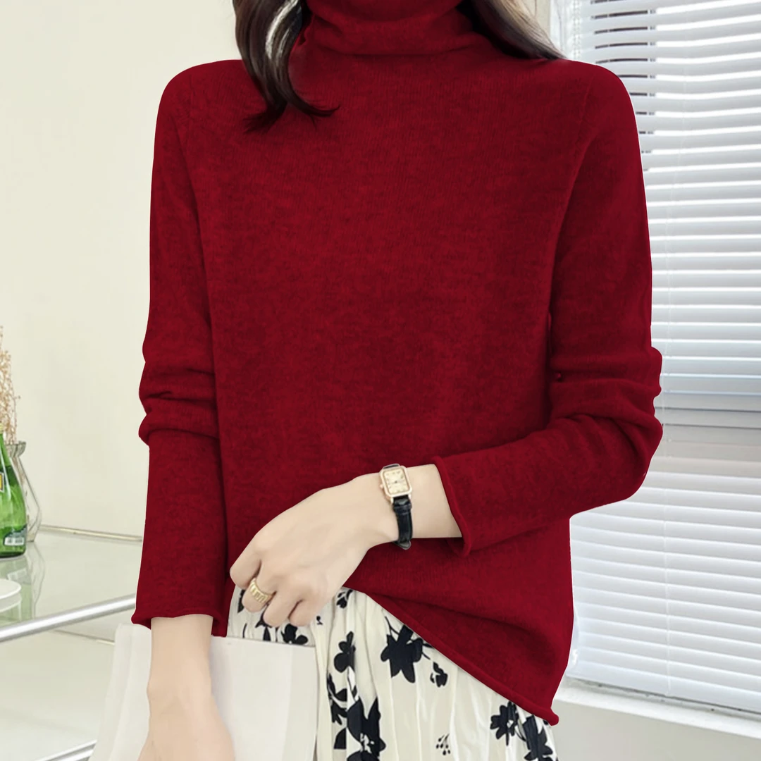 【100羊毛】高领法式无压感毛衣套头女软糯针织羊毛衫薄