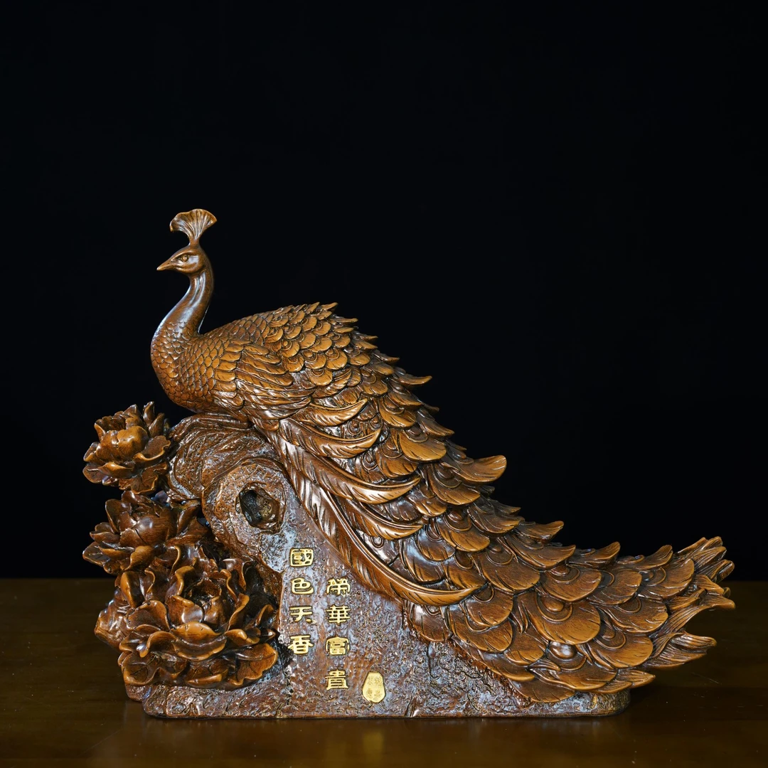 孔雀国色天香荣华富贵摆件客厅前台办公室玄关送礼（高37cm长44cm）