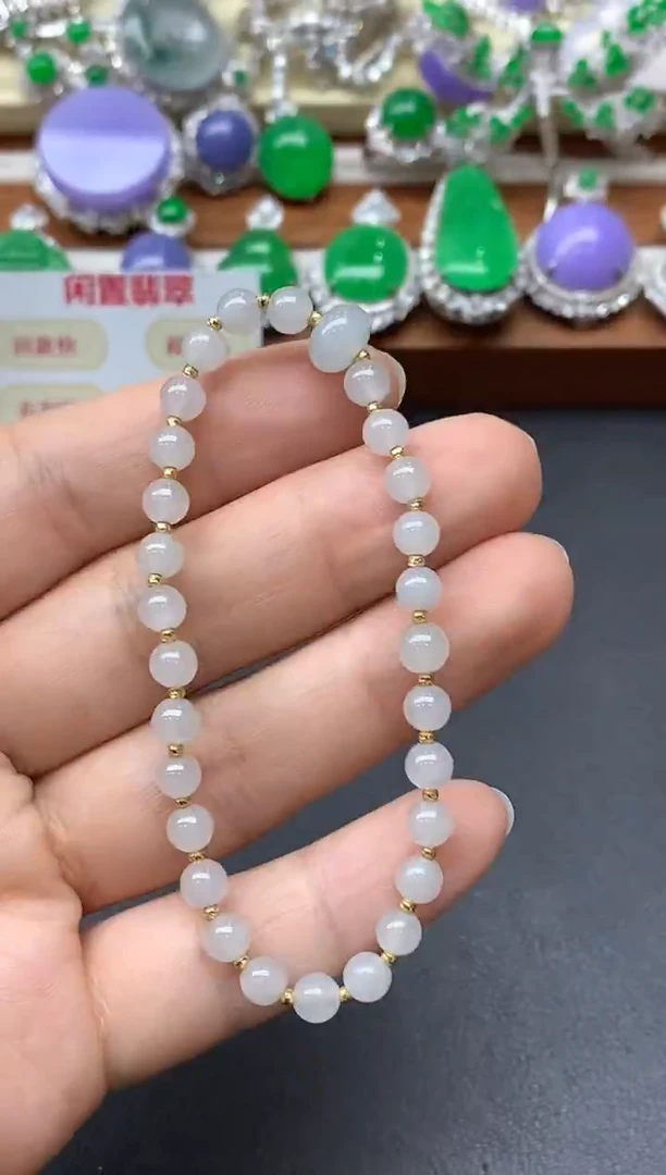 18K金镶嵌手链翡翠58-中国好珍宝