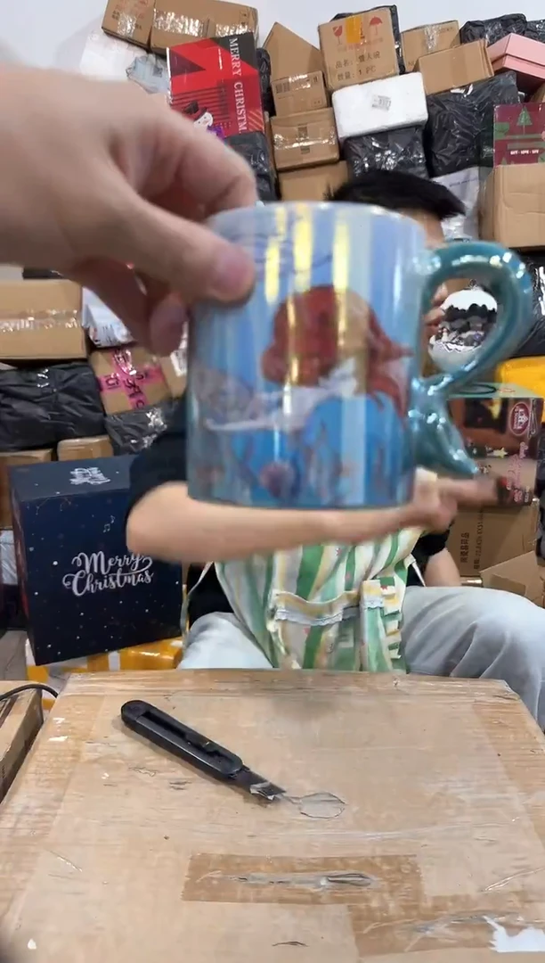 瓷片美人鱼电镀水杯