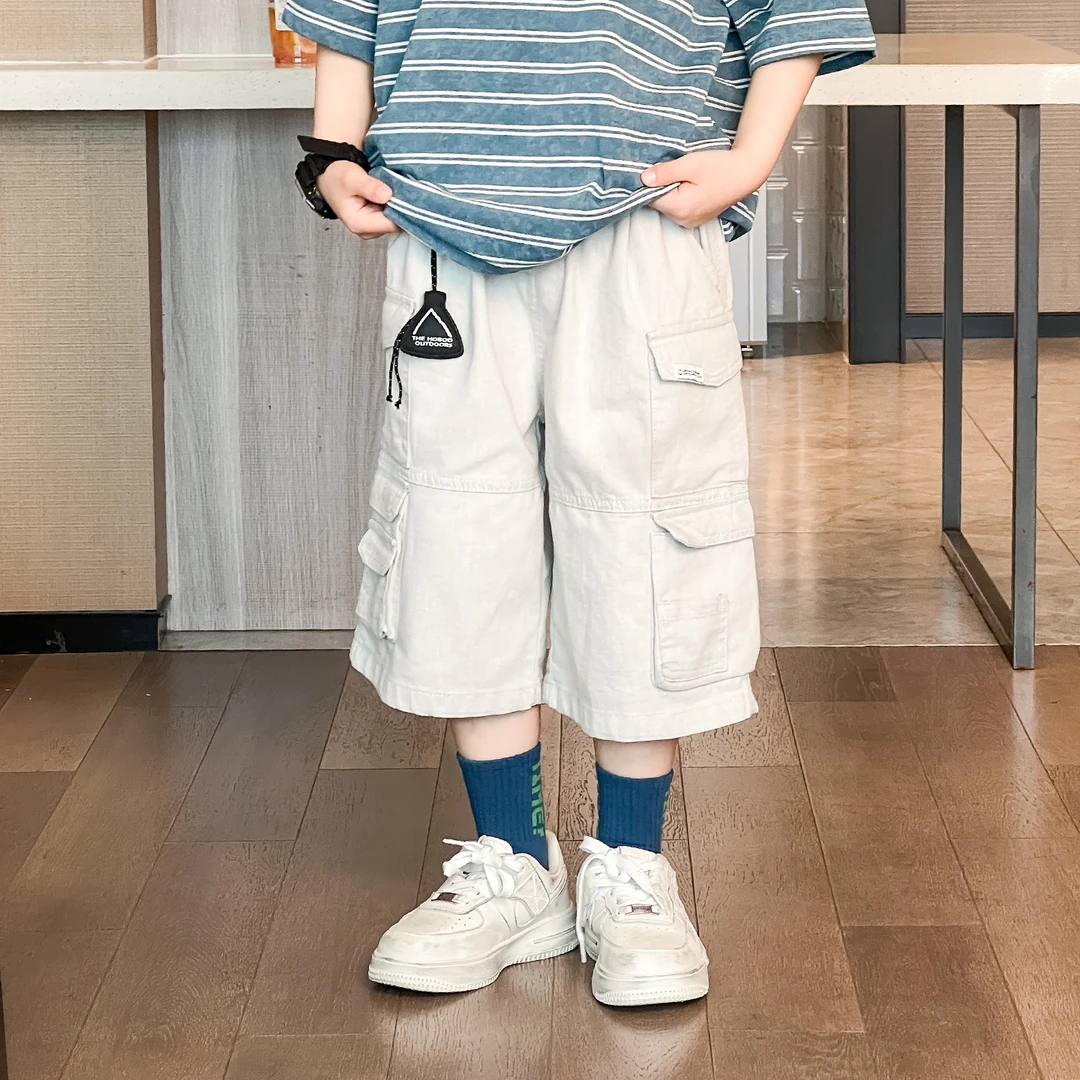 K5607男童牛仔短裤2025夏季儿童装工装裤中大童做旧休闲五分裤