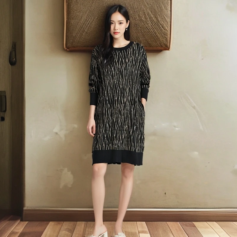 【Y专柜捡漏F-6】女装KNSLC春游出行衣服-连衣裙4434黑色大二码