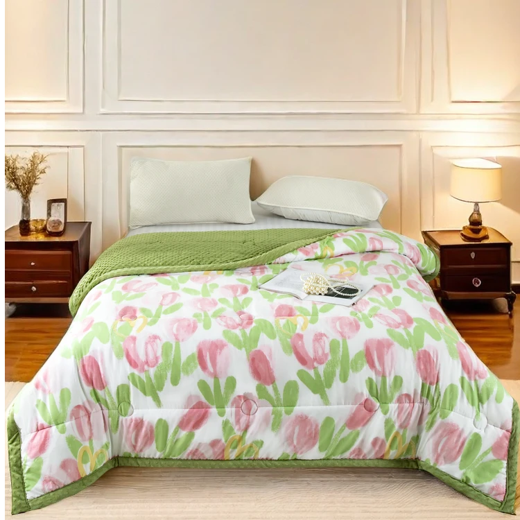 （免费试睡15天）牛奶绒豆豆被单人被轻盈版四季款粉郁金香