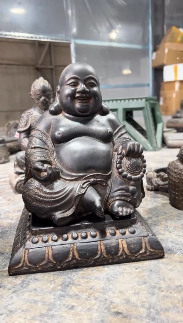 陶土大肚佛+莲花底座