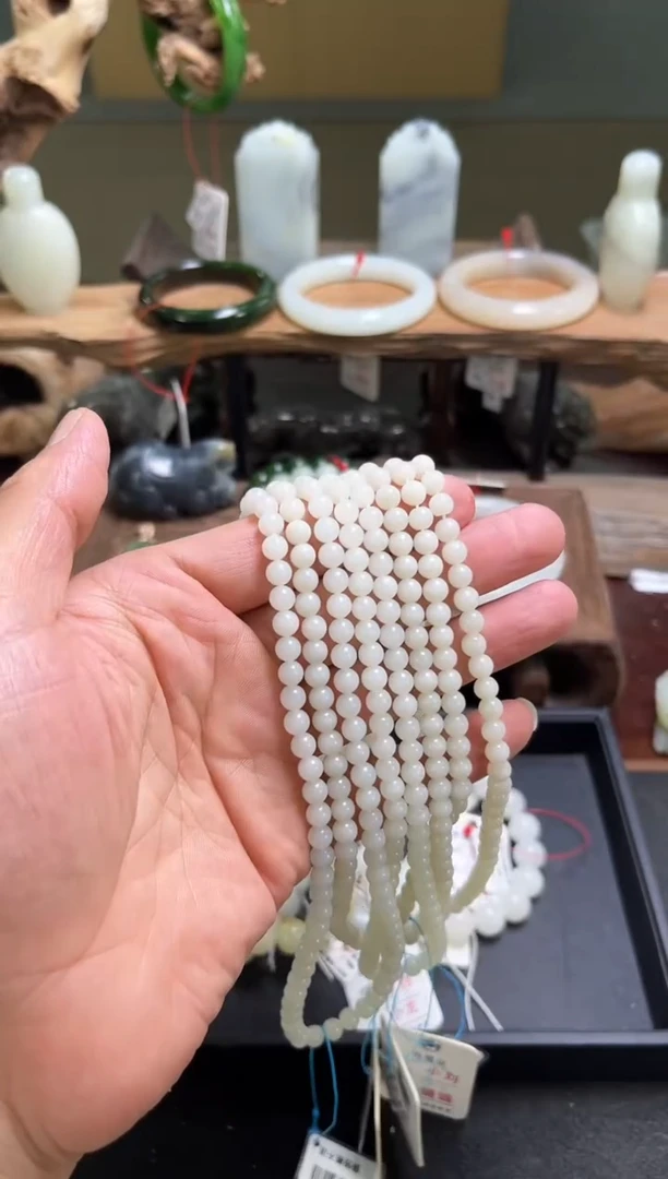 和田玉未镶嵌项链108卡6新疆米达珠链 多样性发一