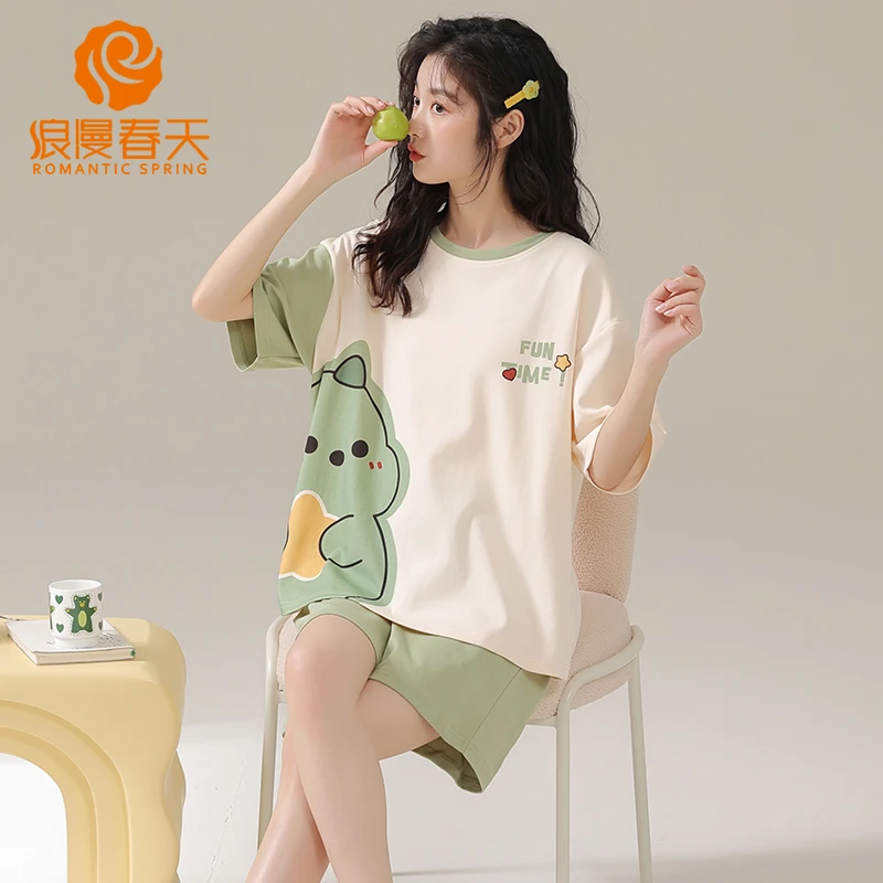 浪漫春天2025新款睡衣女爆款夏季天网红短袖学生薄款可外穿家居服