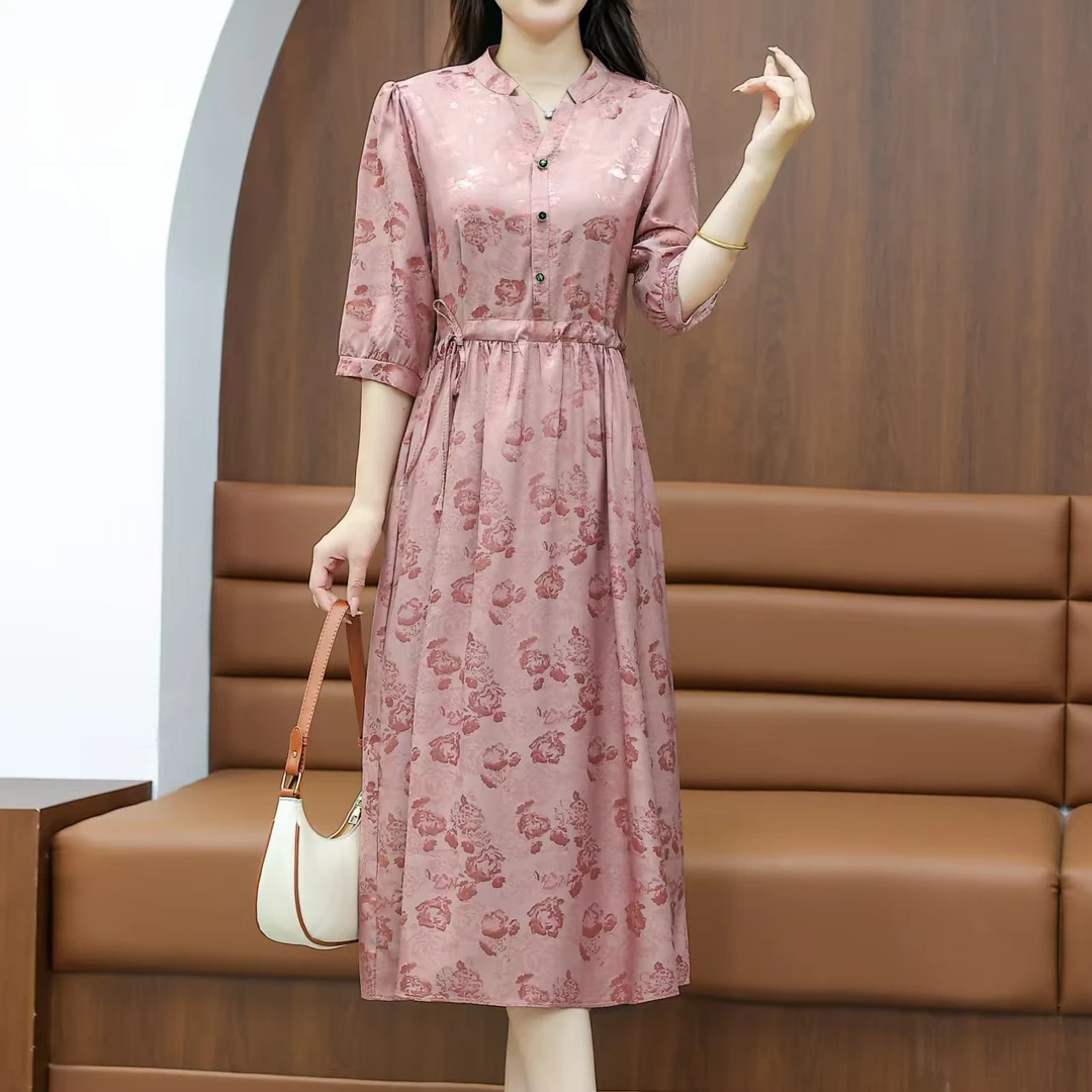 粉黛T9981气质连衣裙气质时尚春夏收腰网红中长款连衣裙