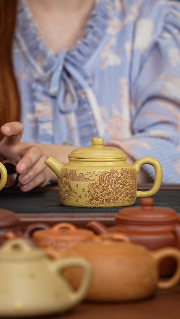 茶壶紫砂梨皮本绿刻绘德中