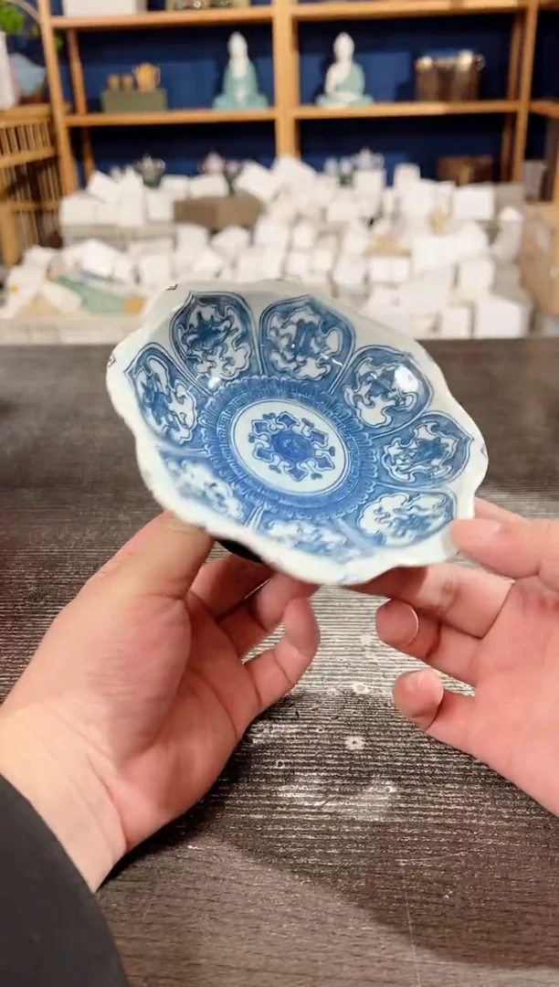 【闪购商品】其他青花花瓣大号高足餐盘