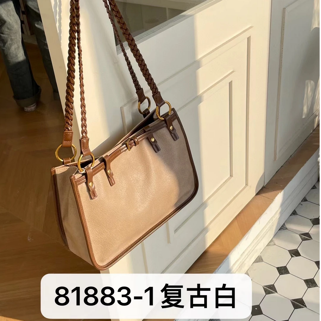 【芝麻集】SK-81883-1-复古白RAIN.CUN真皮简约腋下斜跨轻奢女包