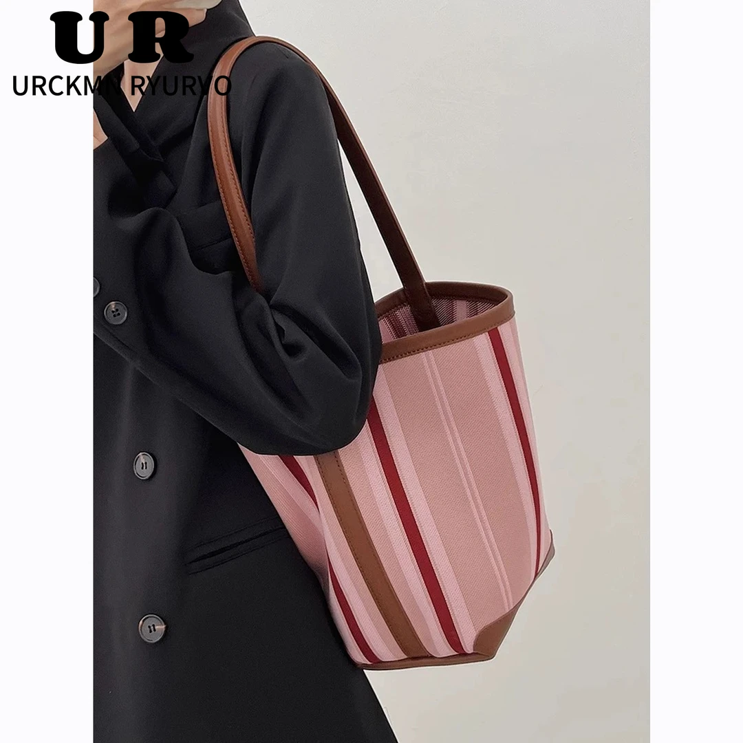 URCKMN RYURVO小众设计慵懒风托特包女大容量飞织布腋下水桶包