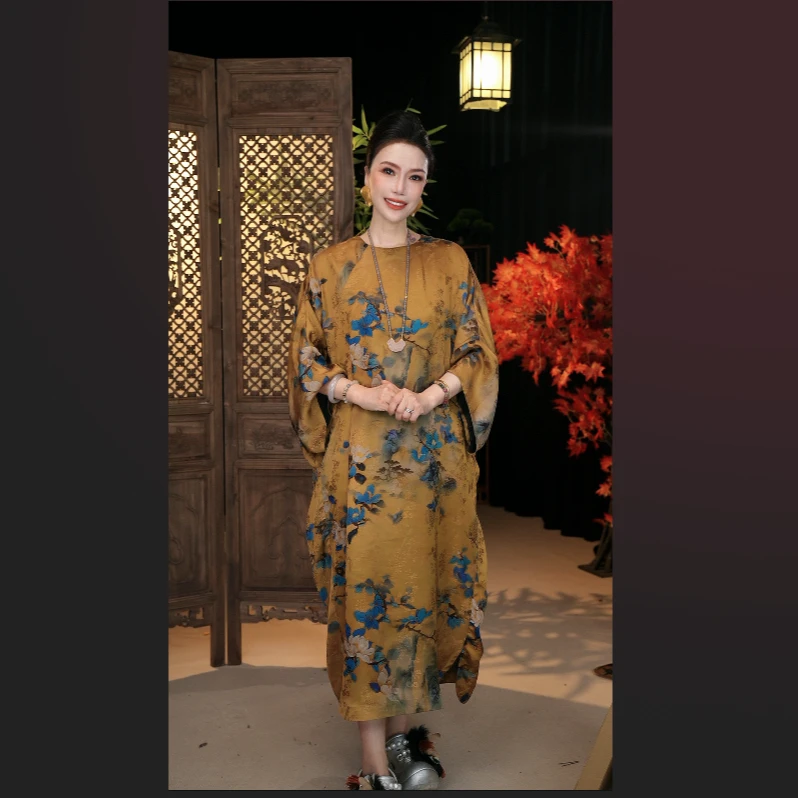 【金底玉兰】春夏富太太弛感国风服装宽松袍子新款女装连衣裙