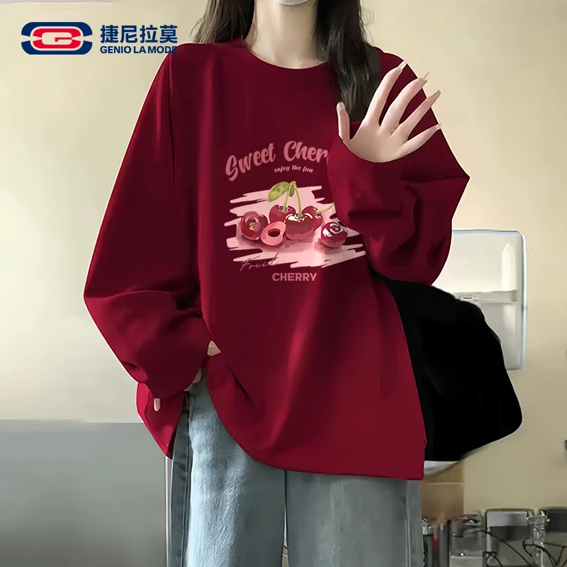 【敖瑞鹏代言】捷尼拉莫纯棉长袖女t恤2025新款学生早秋氛围感体恤