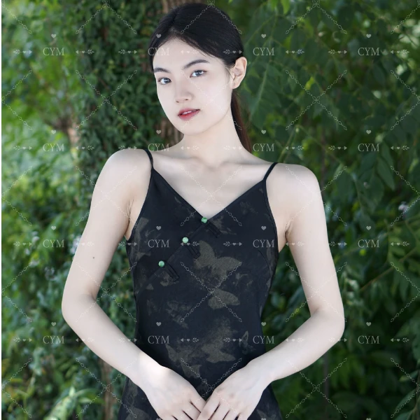 【蝶恋花】25年新中式盘扣缎面气质遮肉显瘦连衣裙