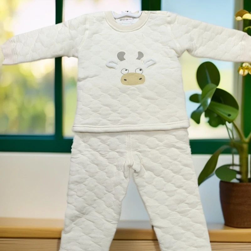 泡雨三层夹棉保暖套装纯棉加厚分体内衣打底宝宝家居服秋衣秋裤