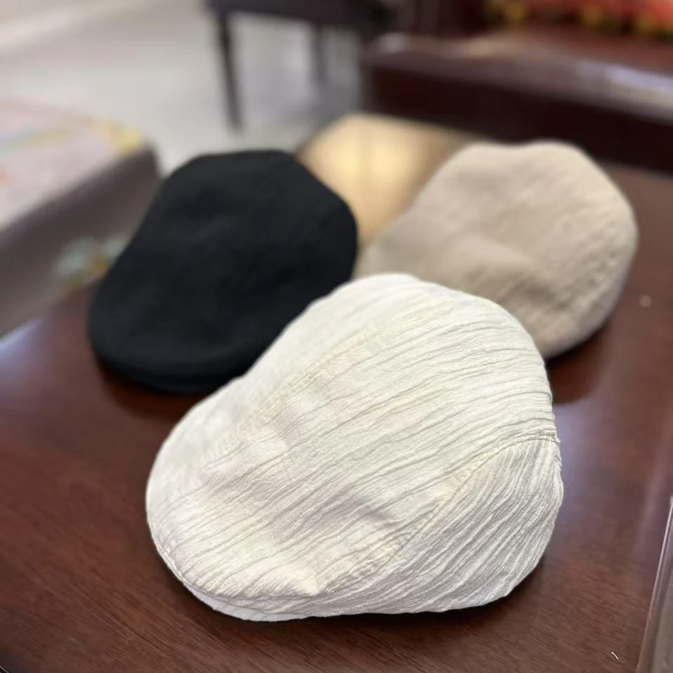 纯色亚麻贝雷帽女款简约百搭显脸小画家帽鸭舌帽前进帽