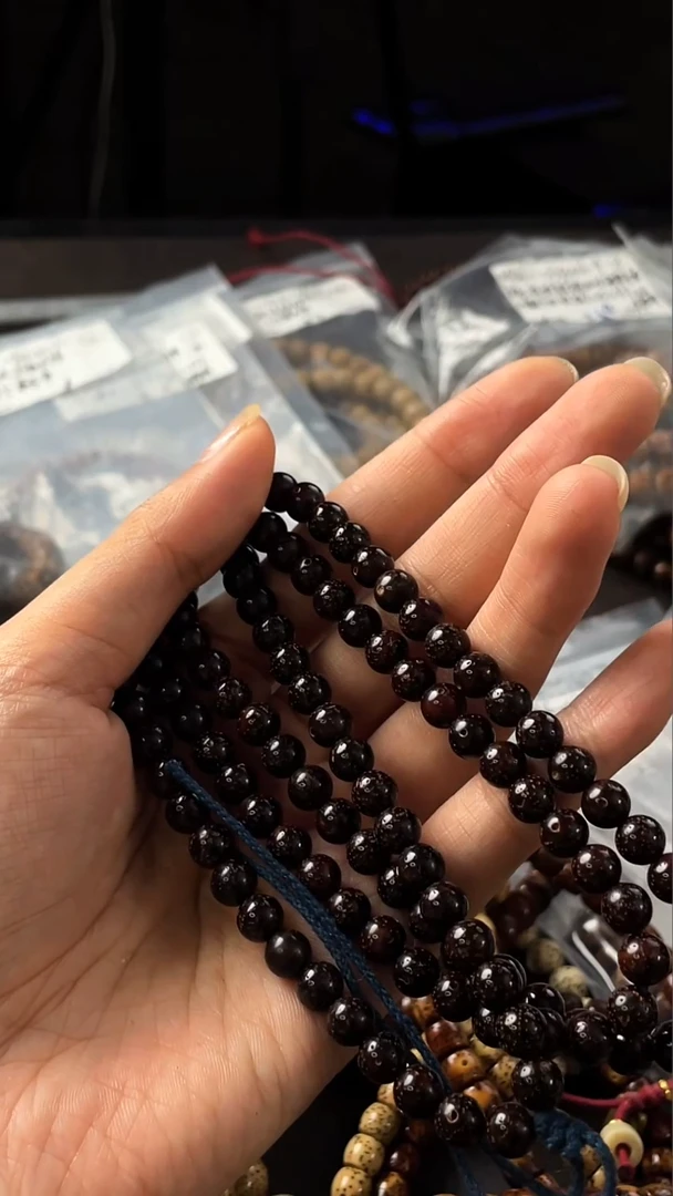 吊坠星月菩提c*曹精工级黑金圆珠7长串