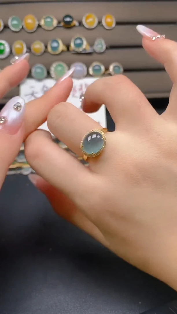 翡翠戒指银S925镶嵌32