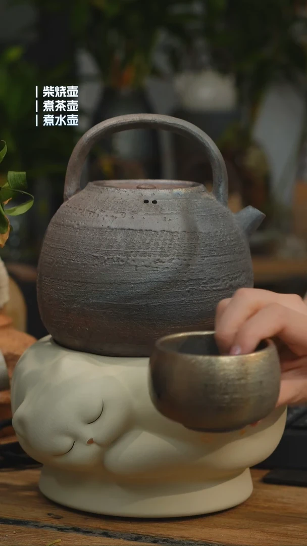 铁胎柴烧1200cc 一壶一龙窑禅定杯（可备注有字无字）