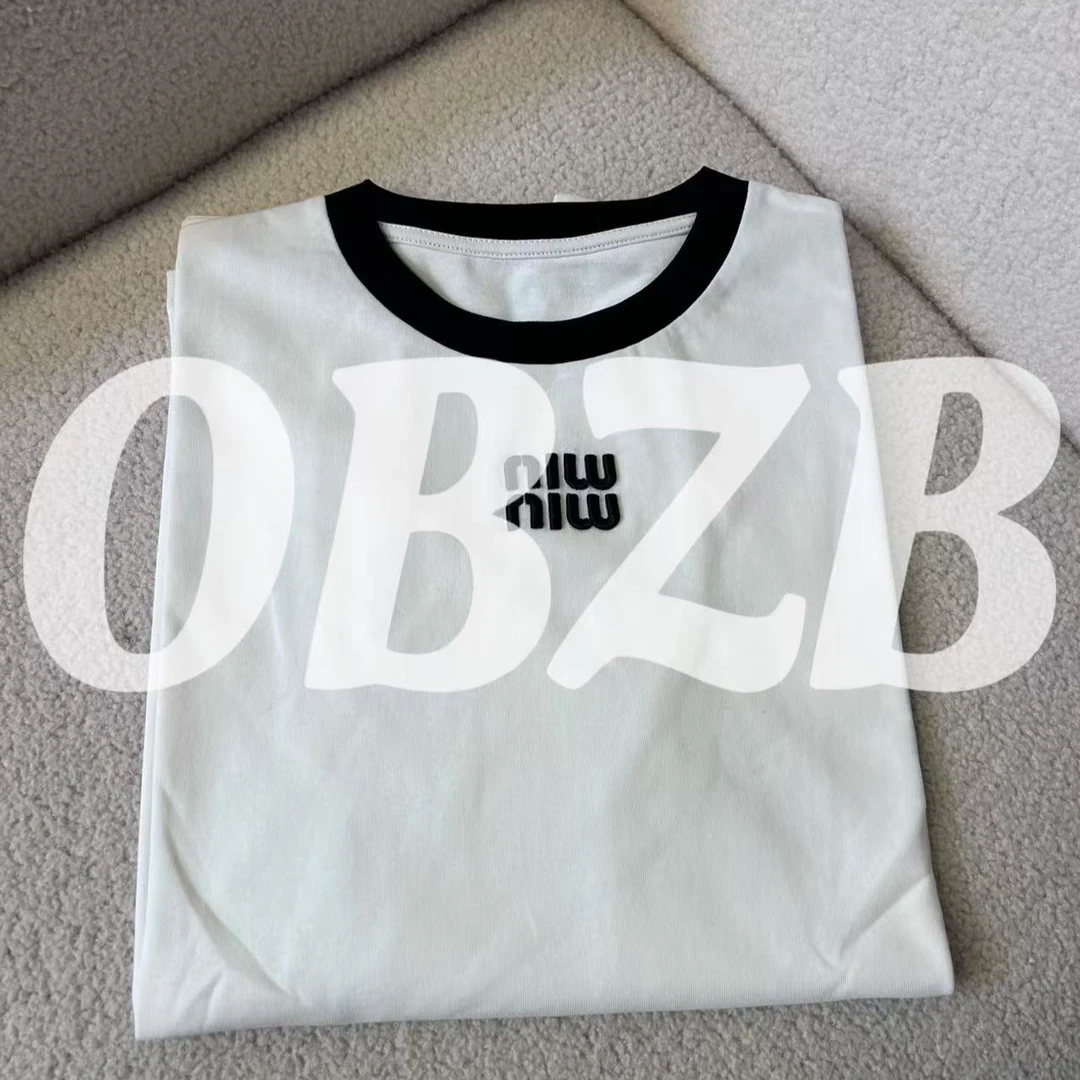 OBZB【MIU长袖】白色宽松修身时尚潮流百搭男女同款5018