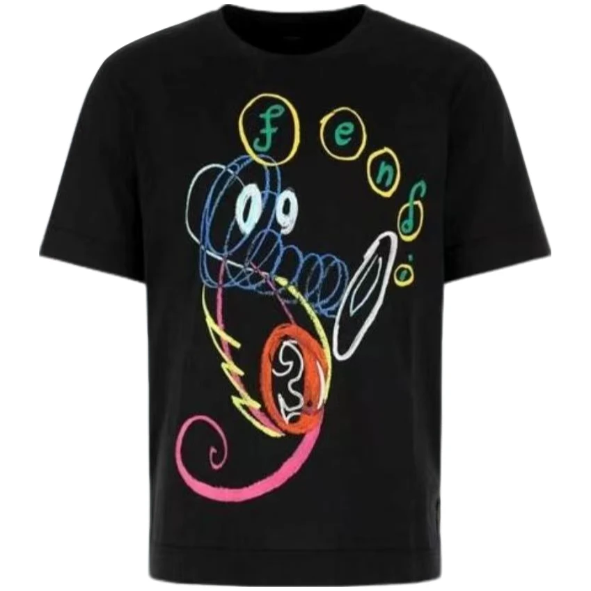 未使用 FENDI/芬迪 黑色涂鸦字母logo短袖