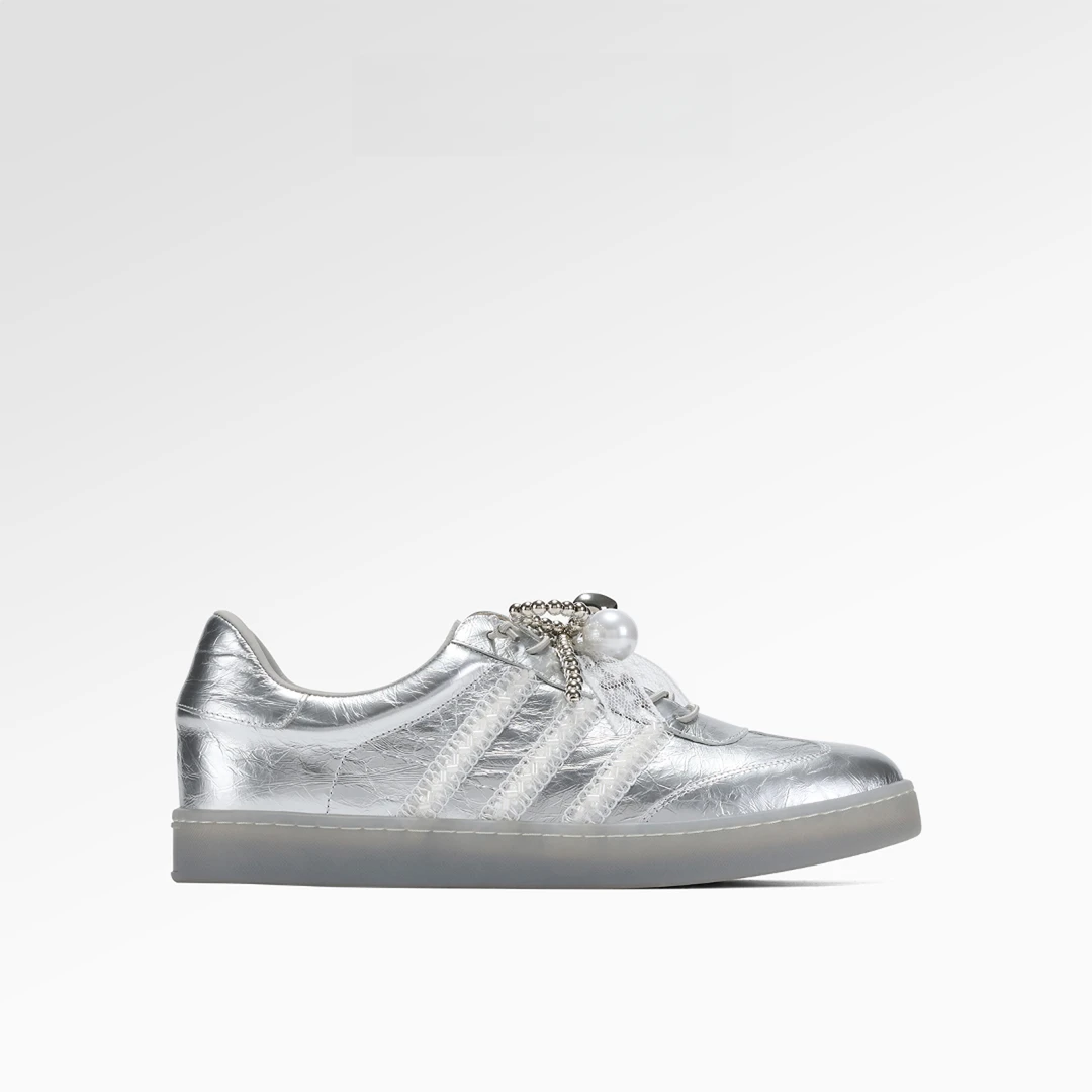 【芭蕾德训鞋】跟高3cm 春季新款甜美芭蕾德训鞋银色休闲板鞋1233