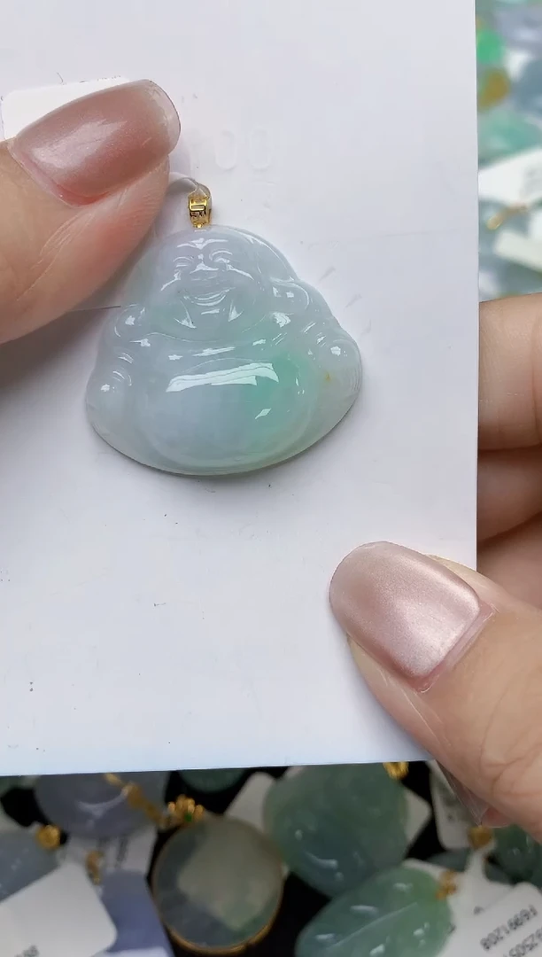 翡翠18K金镶嵌颈饰天然缅甸A货翡翠