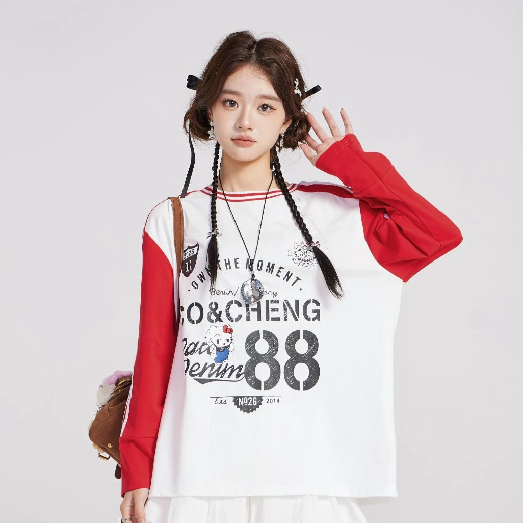 元气弹/重生小个子春夏新款长袖宽松T恤KT猫女欧若风日常百搭