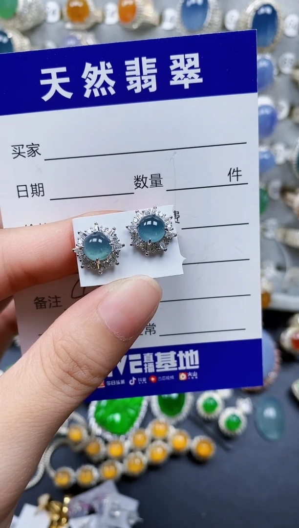 翡翠银S925镶嵌耳饰459