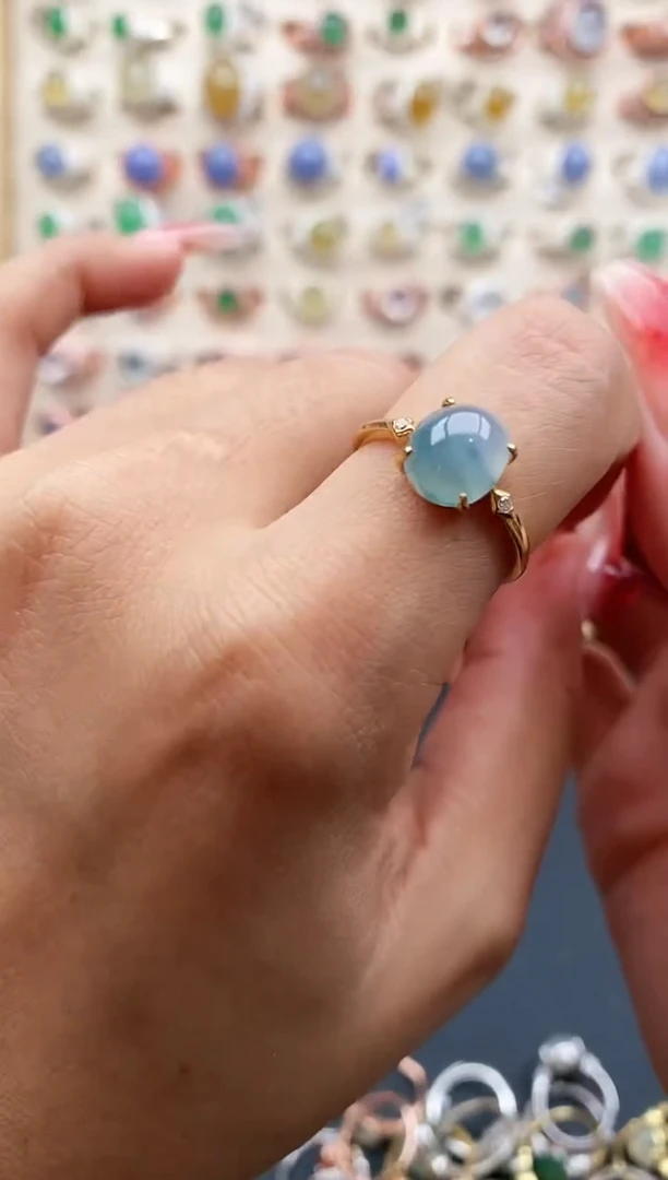 【闪购商品】翡翠戒指银S925镶嵌缅甸天然A货翡翠111 6+5