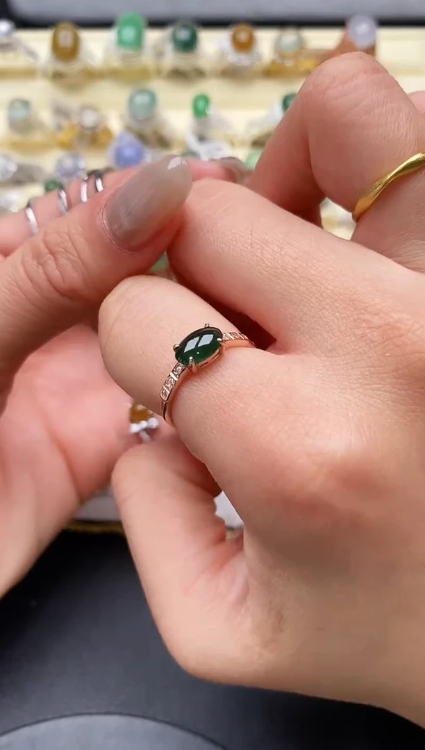 【闪购商品】翡翠戒指银S925镶嵌缅甸天然A货翡翠222   5-8