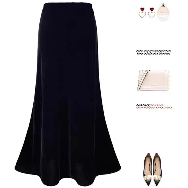 金丝绒高腰鱼尾裙半身裙春季新款百搭高级感半裙紧身包臀长裙2025