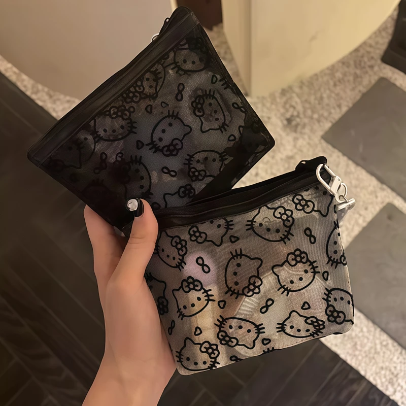 透明网纱kitty补妆包便携外出化妆包收纳旅行实用零钱包耳机包