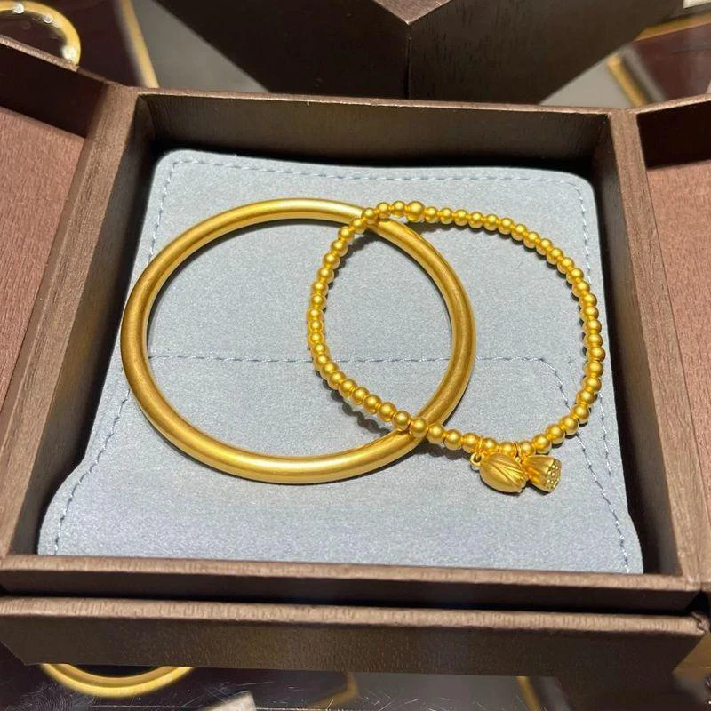 铜合金手镯 手镯素圈金店同款古法传承手镯两世欢莲蓬金色手链