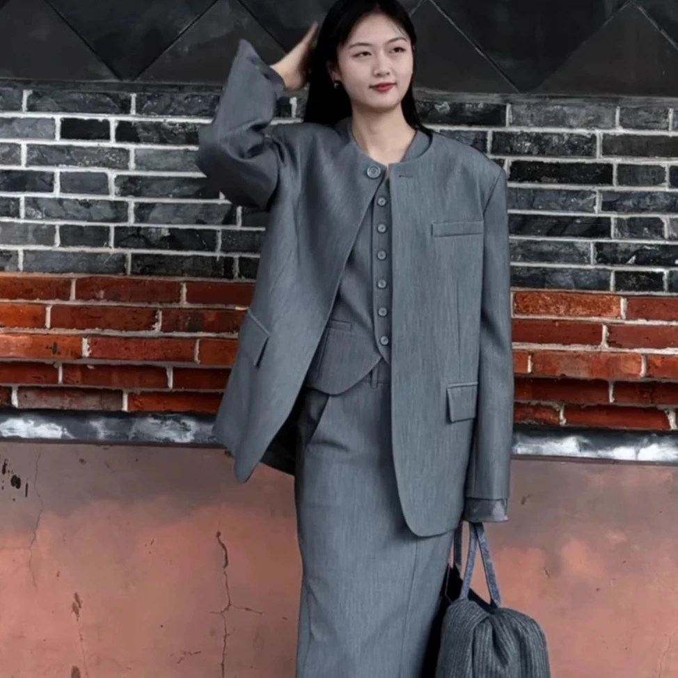 【商场同款】春新款一粒扣圆领宽松新中式西装外套女摩登猫5400872