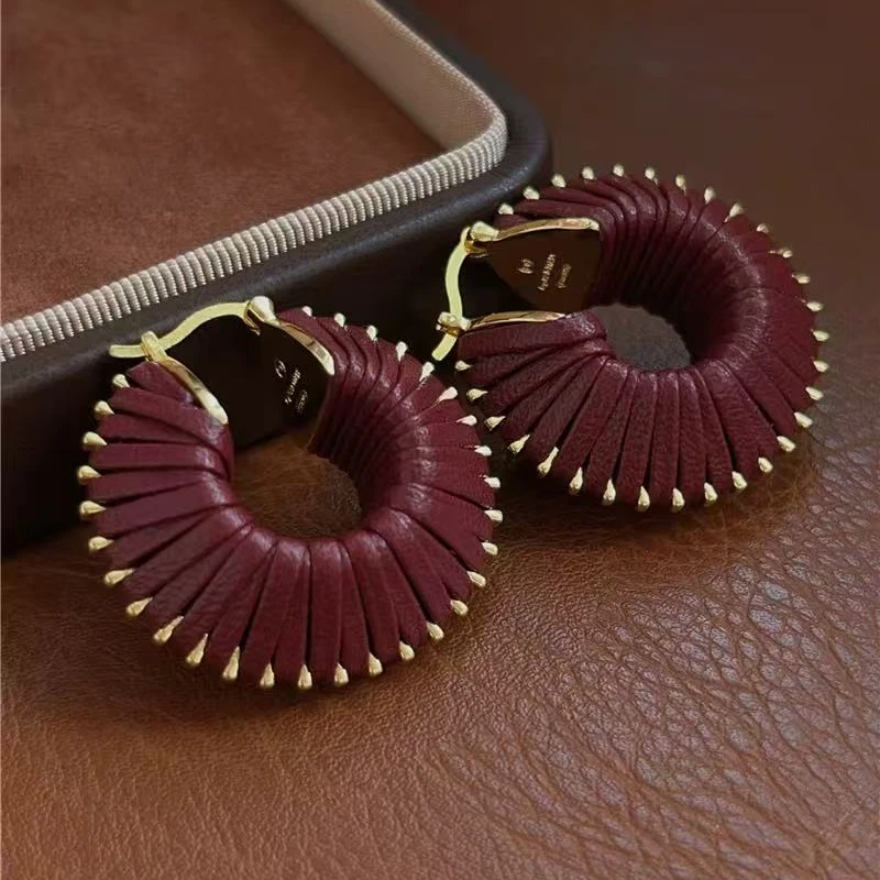 铜合金耳饰 d145---法式复古气质纯手工立体耳圈小众圈圈