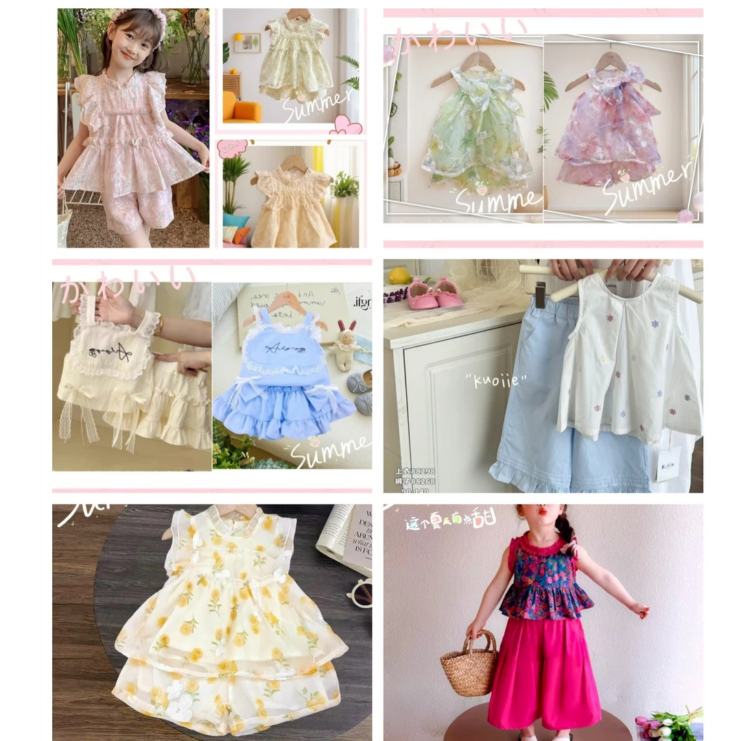 蓝[L01-L100]新款上新女童时尚甜美夏季舒适百搭纯色多巴胺穿搭套