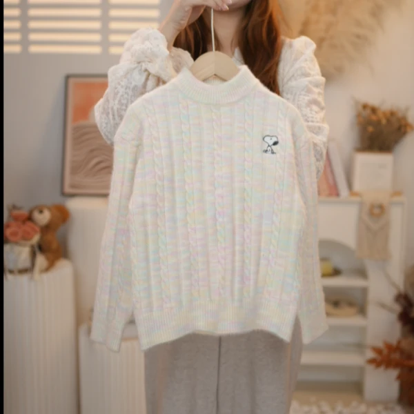 Snoopy/史努比女童圆领韩版麻花加厚款打底衫高领毛衣针织衫