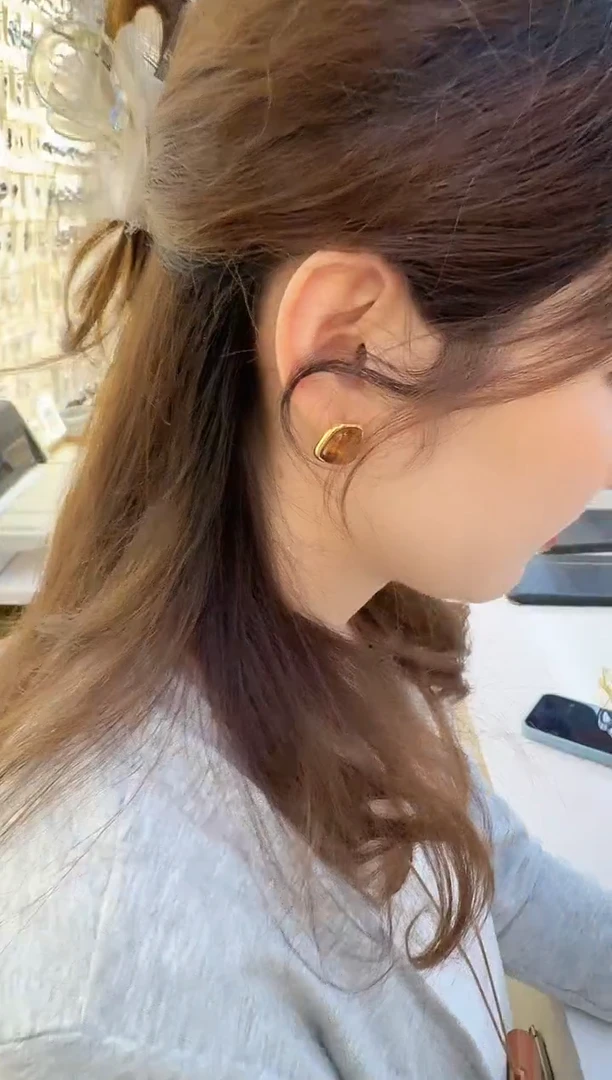 未镶嵌琥珀（花珀）耳饰花珀耳钉