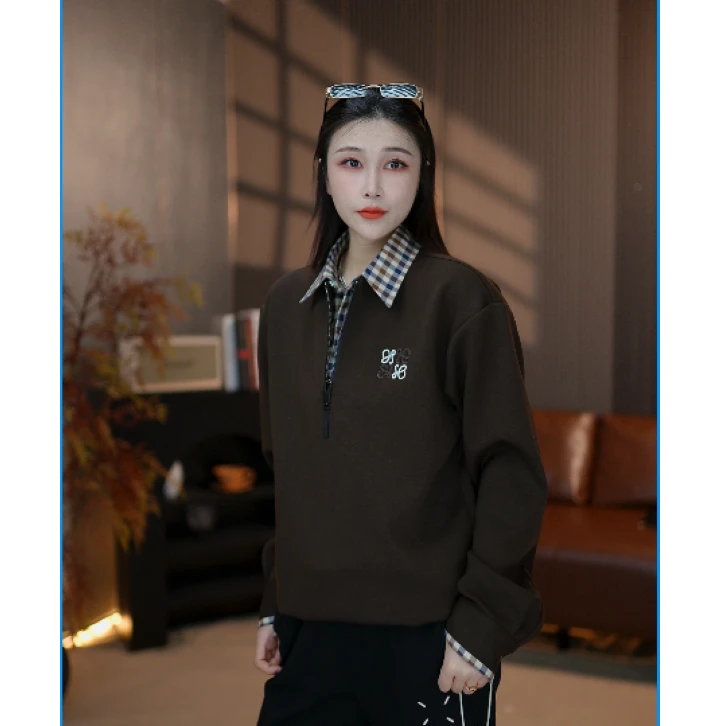 【麦森森专属】2025秋冬卫衣枪驳领宽肩翻领百搭刺绣针织显瘦长袖