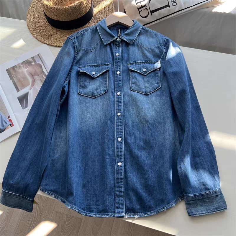 单穿~内搭~叠穿都很好~休闲百搭内里一体牛仔衬衫30218