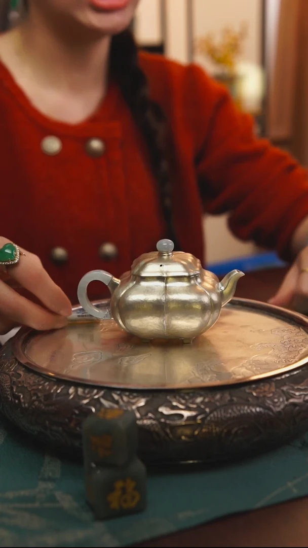 古悦足银999泡茶壶