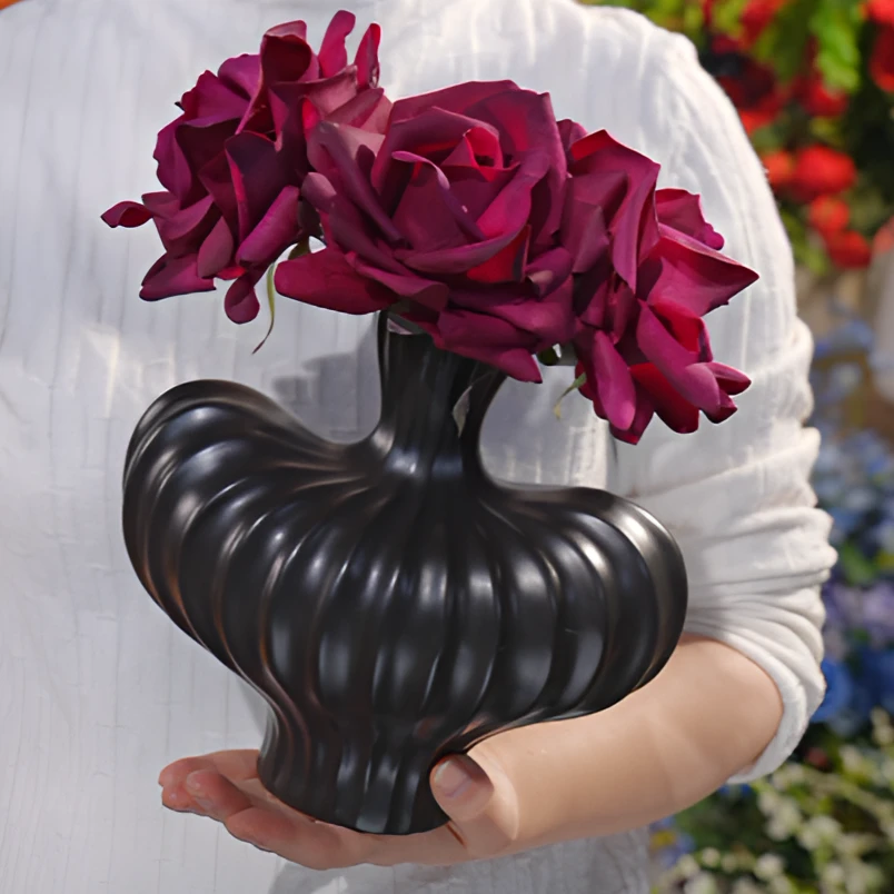 耸肩花瓶 手感保湿 玫瑰花 仿真花 餐桌花 客厅花 高级摆件