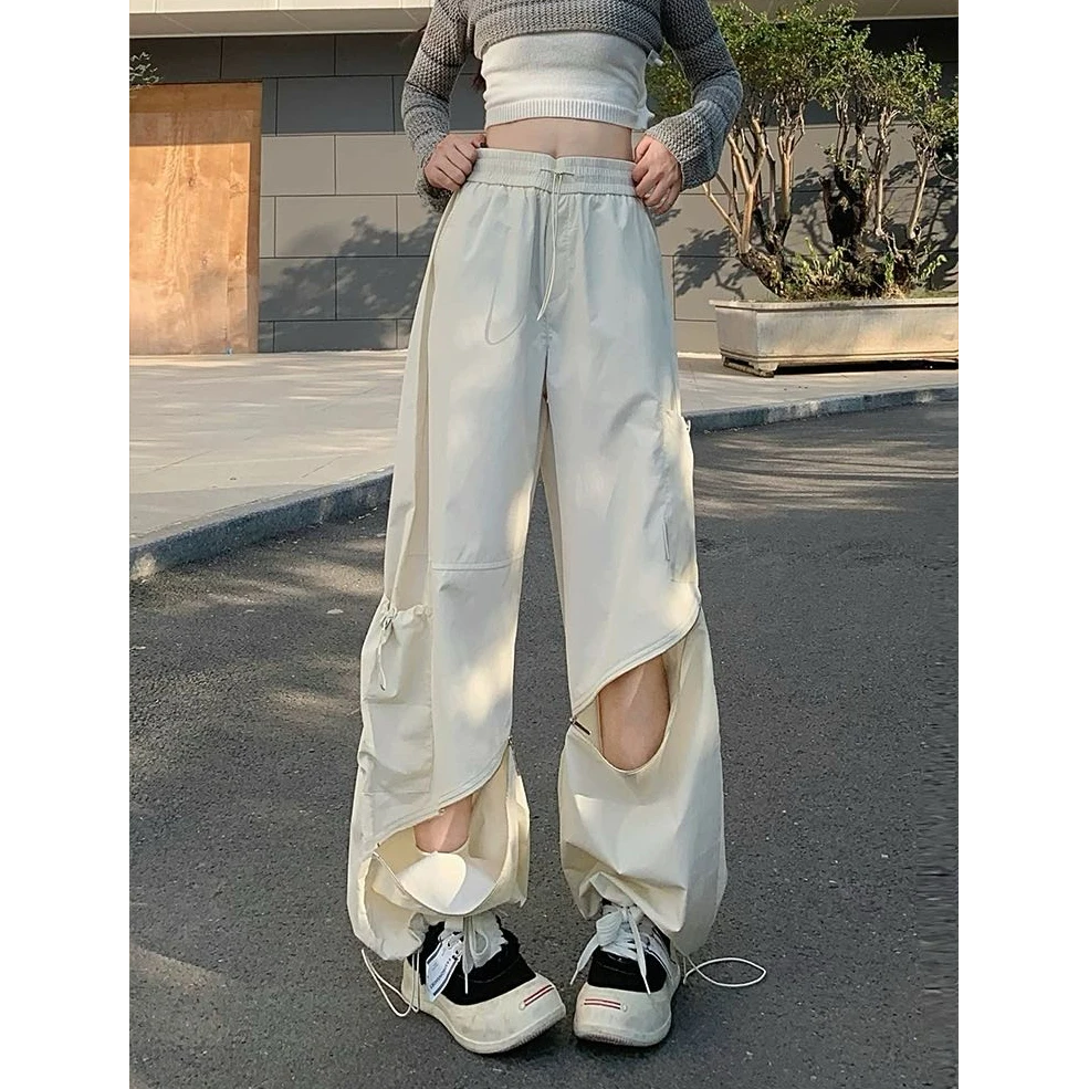 NICE圈圈、美式拉链款工装裤松紧腰夏季必入工装长裤A8605