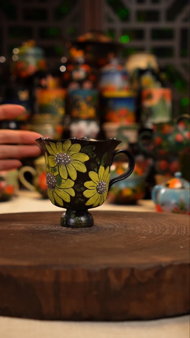 手绘 油画釉下彩   杯子