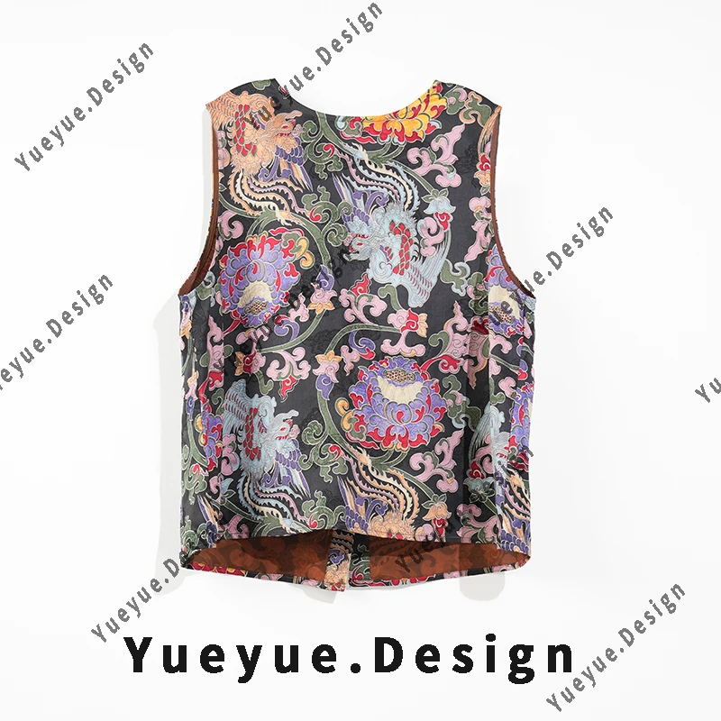 【悦悦专属】新中式凤鸣金莲圆领金属扣马甲Y330