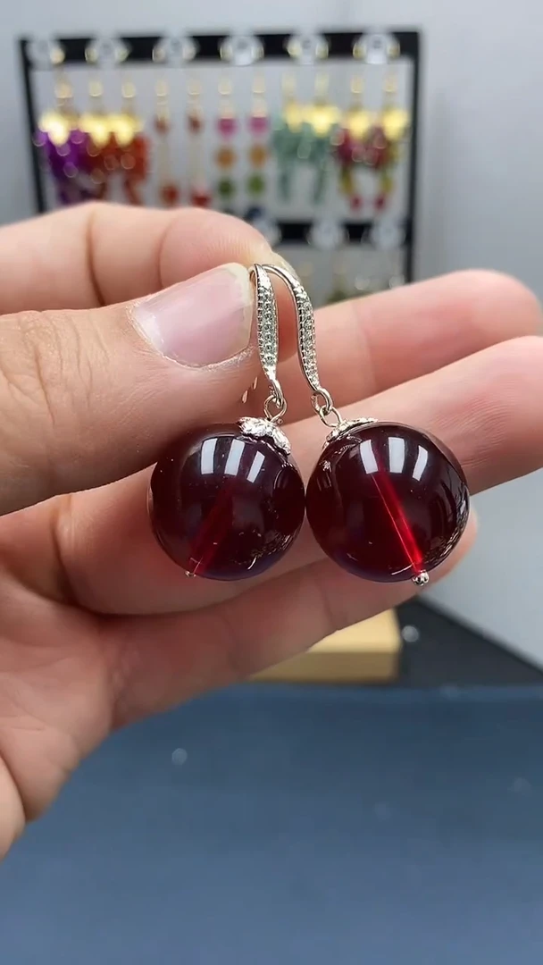 【闪购商品】血珀耳饰银S925镶嵌尺寸18mmW2