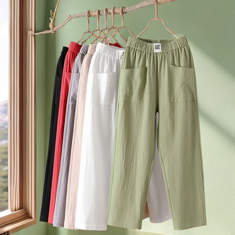 复古棉麻休闲裤高腰显瘦百搭裤子女裤夏季女式夏季薄款九分哈伦裤
