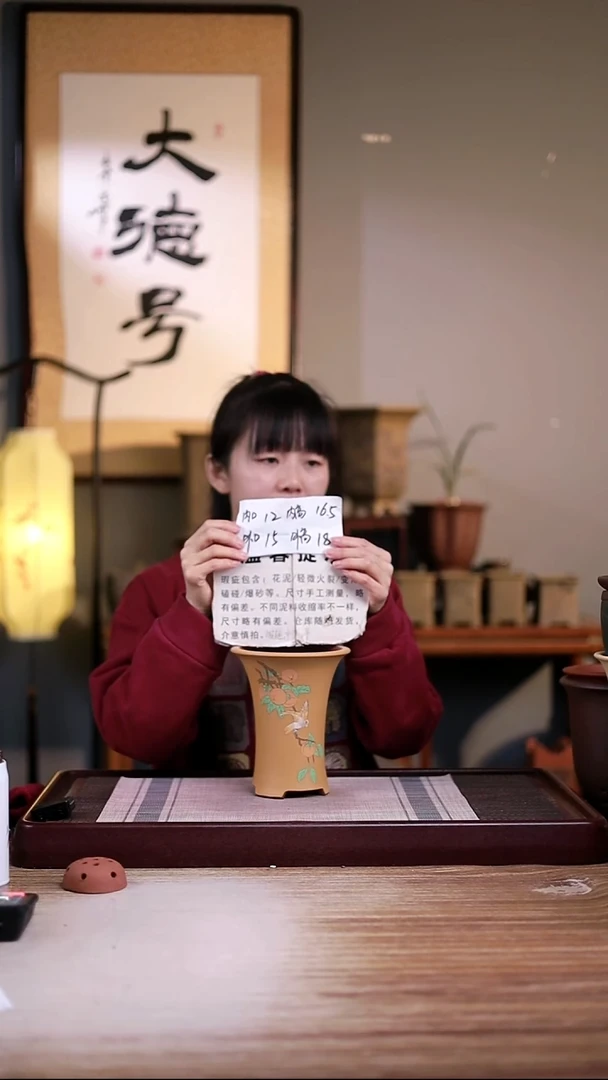 紫砂花盆瑕疵粉芒果段绘柿柿如意喇叭一只无托