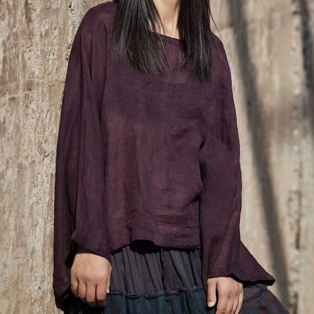 原创麻依者苎麻斑驳染色做旧圆领短上衣2025夏M-117【新款】